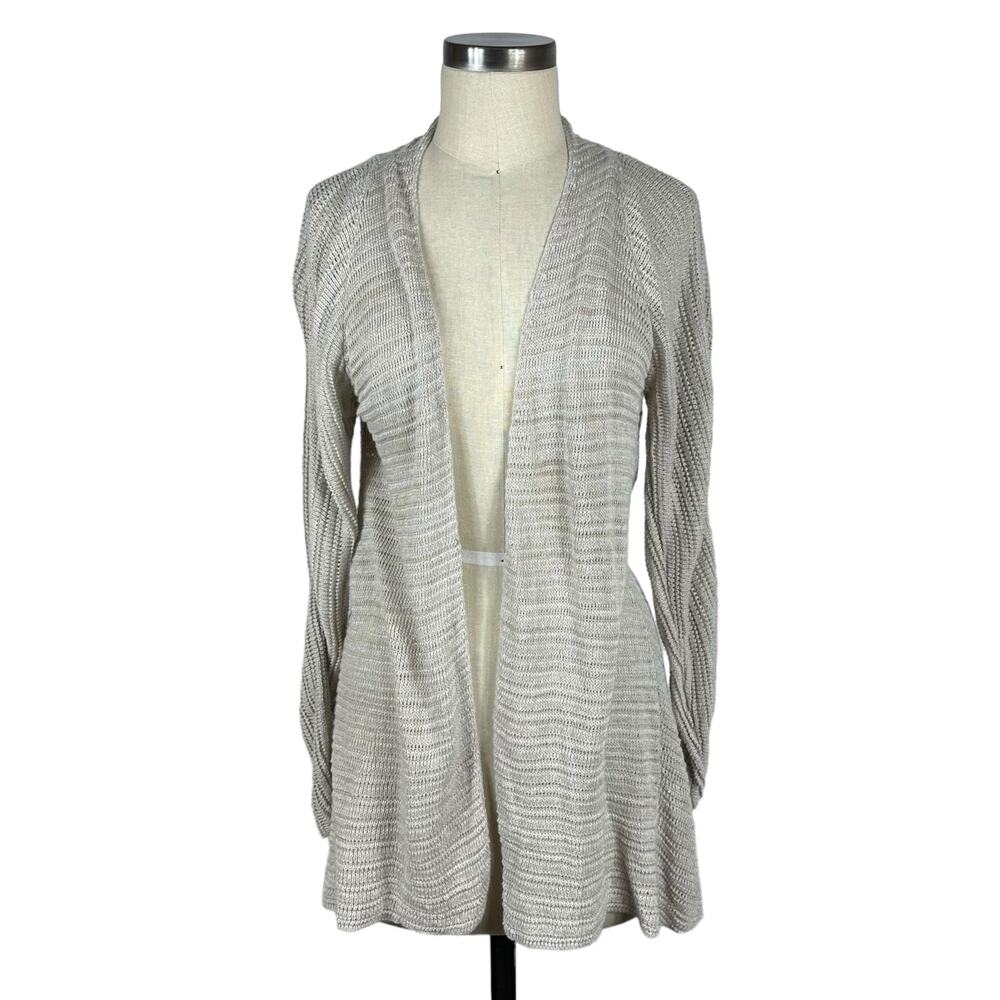 EILEEN FISHER Beige Plaited Linen Knit Open Cardigan Sweater Women's Size Medium